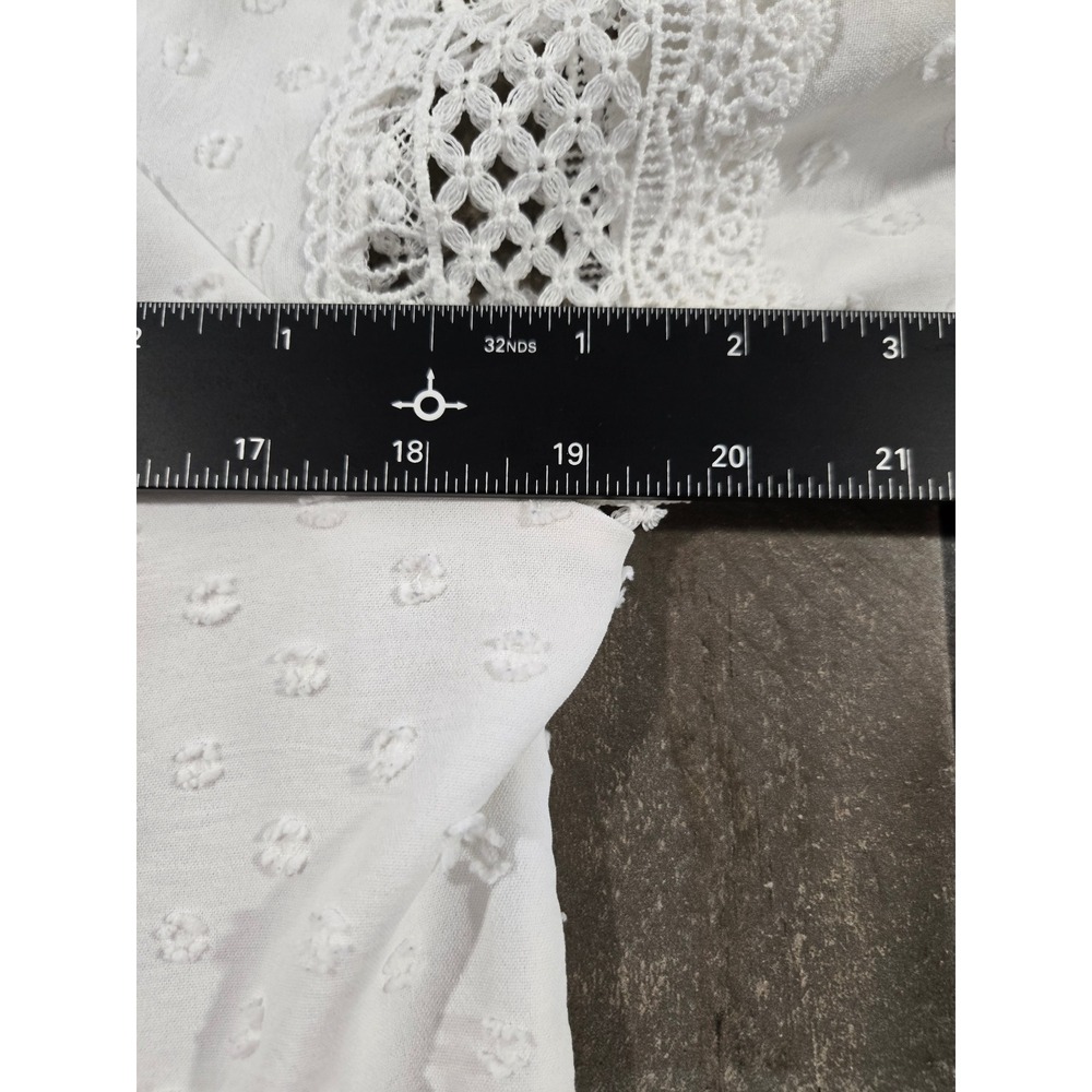 Adrienne Vittadini White Swiss Dot Crochet Lace Keyhole Tie Peasant Blouse Small - Picture 5 of 9